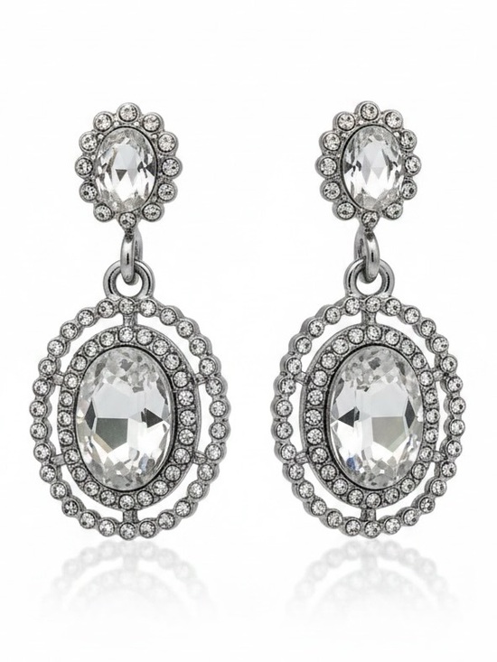 Ella Jewelry - Ella Crystal Oval‎ Drop Earrings - Silver
